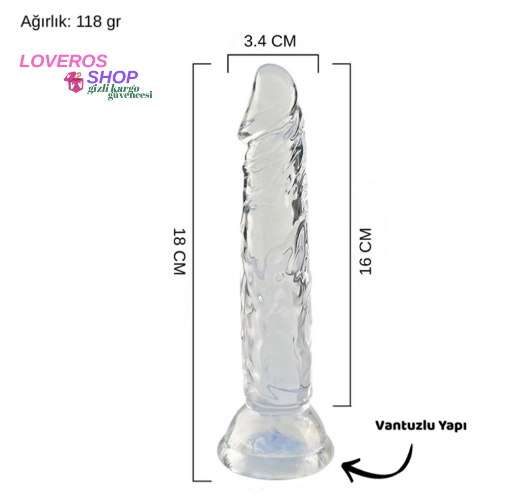 18 CM Şeffaf Vantuzlu Dildo | Gerçekçi Silikon Unisex Dildo