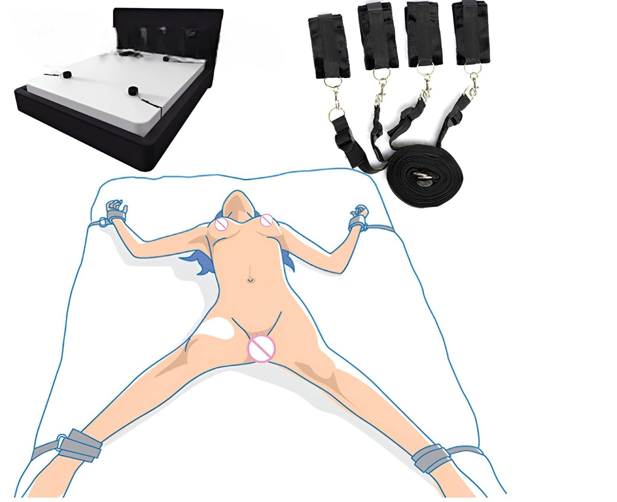 BDSM Yatak Bağlama Kiti ve Kapı Askı Seti - Fetiş Fantezi Oyuncağı - 2’li Set