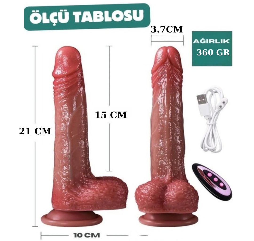 Uzaktan Kumandalı | İleri - Geri Hareketli | Isıtmalı | Titreşimli | Prof Damarlı Dildo Vibratör