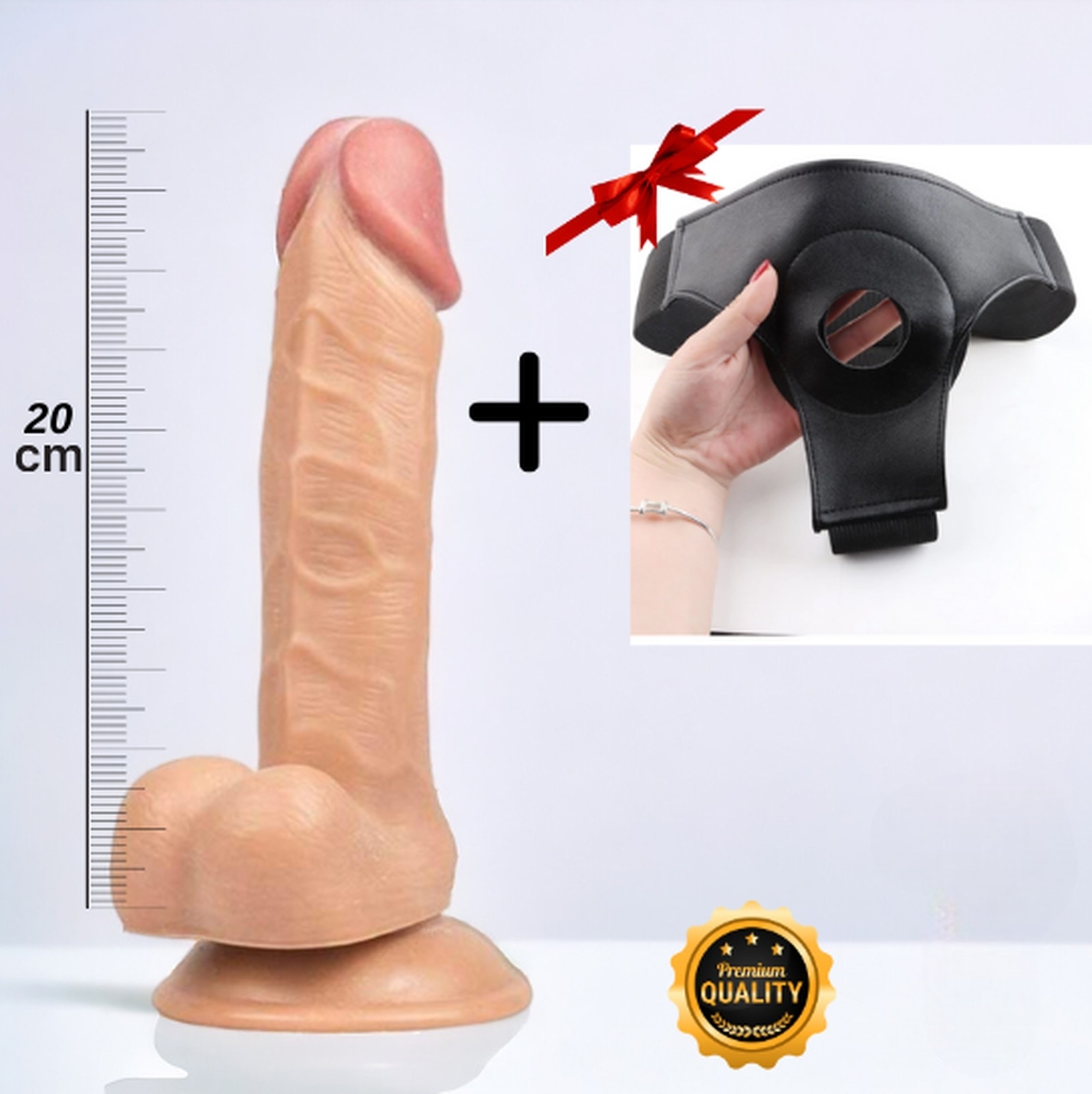 20 CM Ultra-Realistic Textured Veiny Strap-On Dildo - High Quality