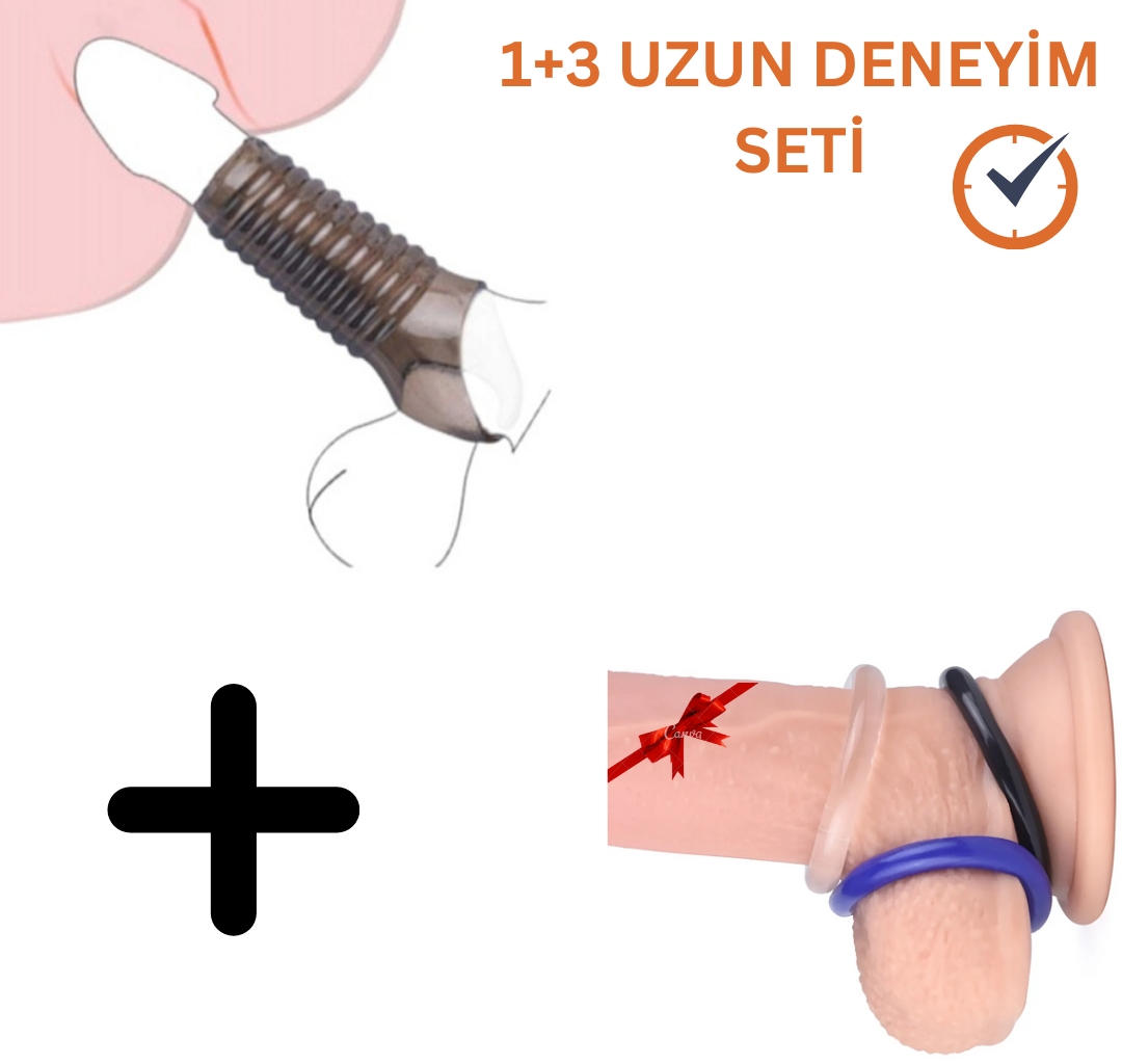 4’LÜ Uzun Deneyim Seti Premium Testis Kavramalı Vajina Penis Kılıfı