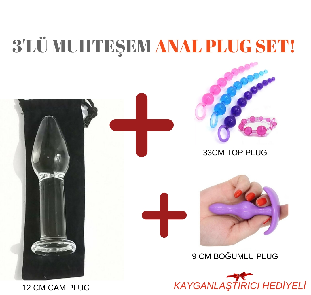 Cam Anal Plug 33 CM Top Anal Plug  ve Boğumlu Anal Plug Set | Süper Set