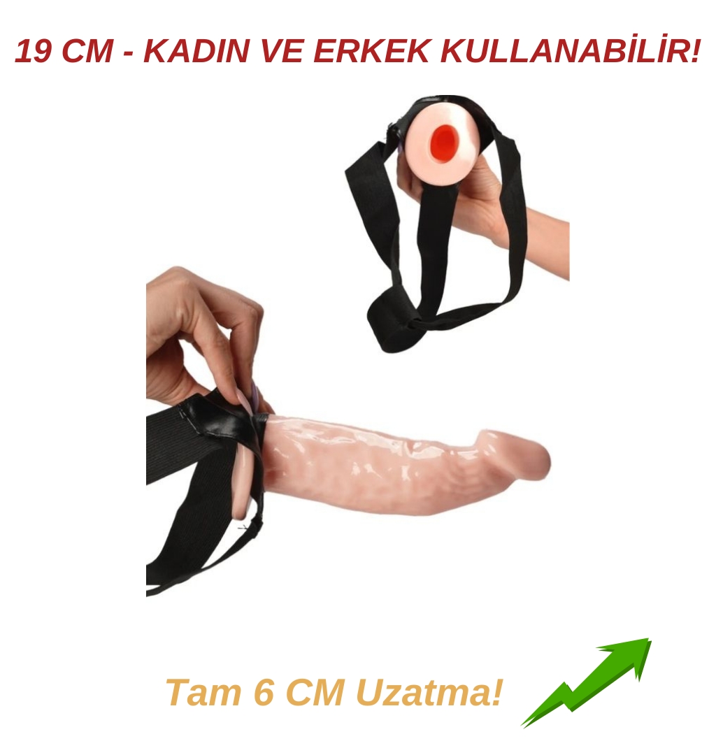 19 CM | Belden Bağlama Kemerli İçi Boş Dildo | 6 CM Uzatma
