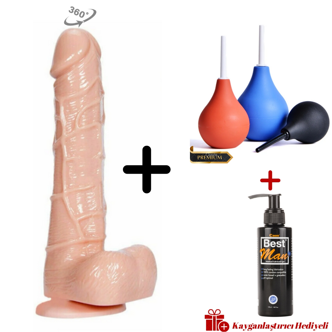 19 Cm Ultra Yumuşak Gerçekçi Dildo ve Lavman Pompası - Anal Deneyim Seti