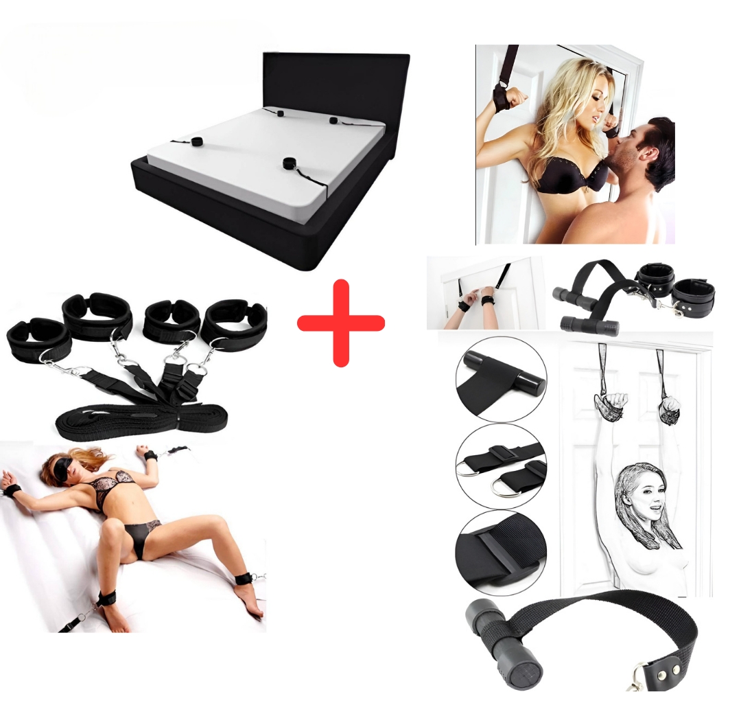 BDSM Yatak Bağlama Kiti ve Kapı Askı Seti - Fetiş Fantezi Oyuncağı - 2’li Set