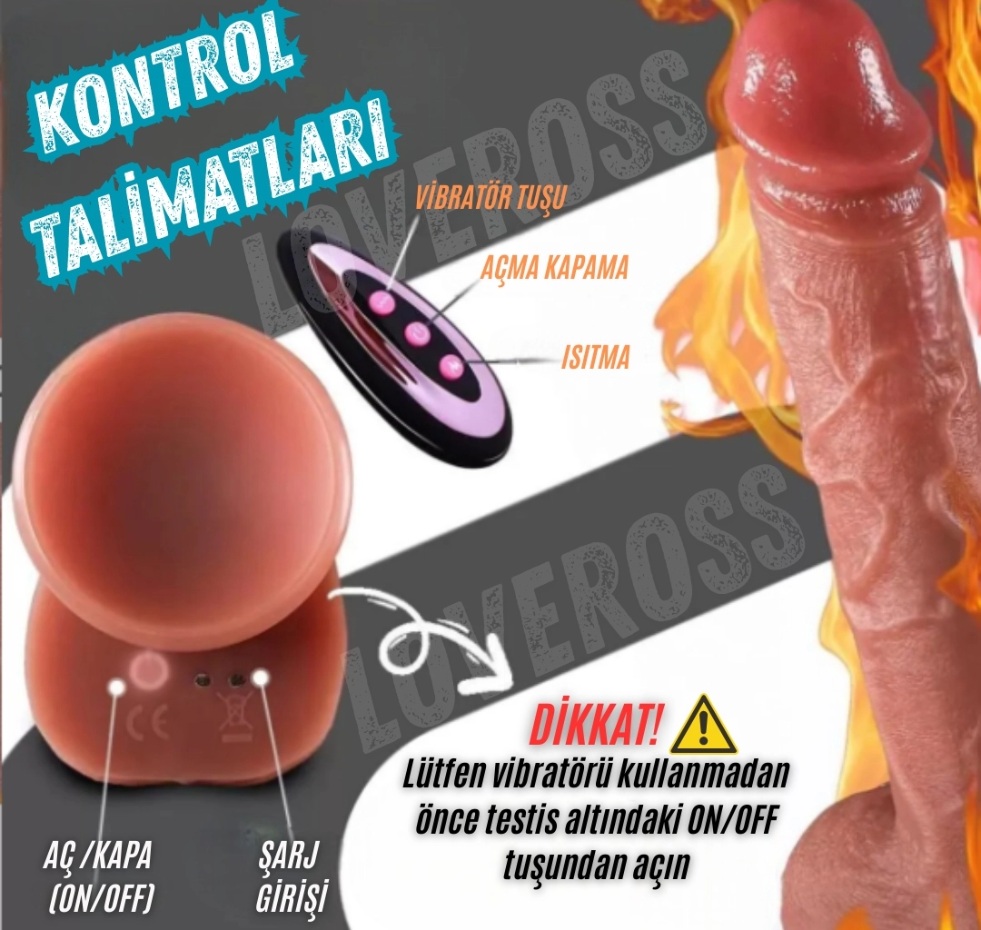 23CM Uzaktan Kumandalı | İleri - Geri Hareket | Isıtmalı | Titreşim | Pro Dildo Vibratör