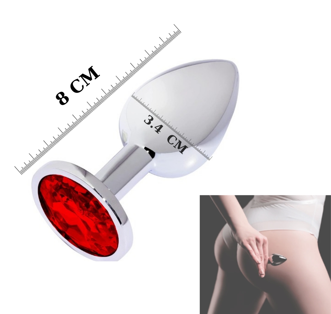 Kırmızı Elmas Taşlı Metal Anal Plug + Çilekli Kayganlaştırıcı Seti