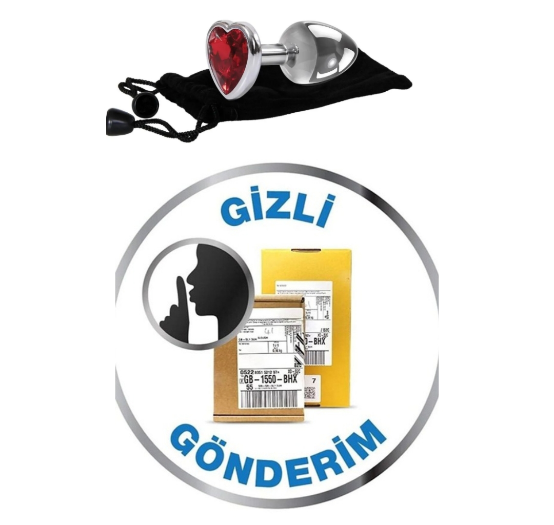 Premium  Kırmızı Elmas Taşlı Metal Anal Plug Çikolatalı Kayganlaştırıcı Seti - Gizli Gönderim