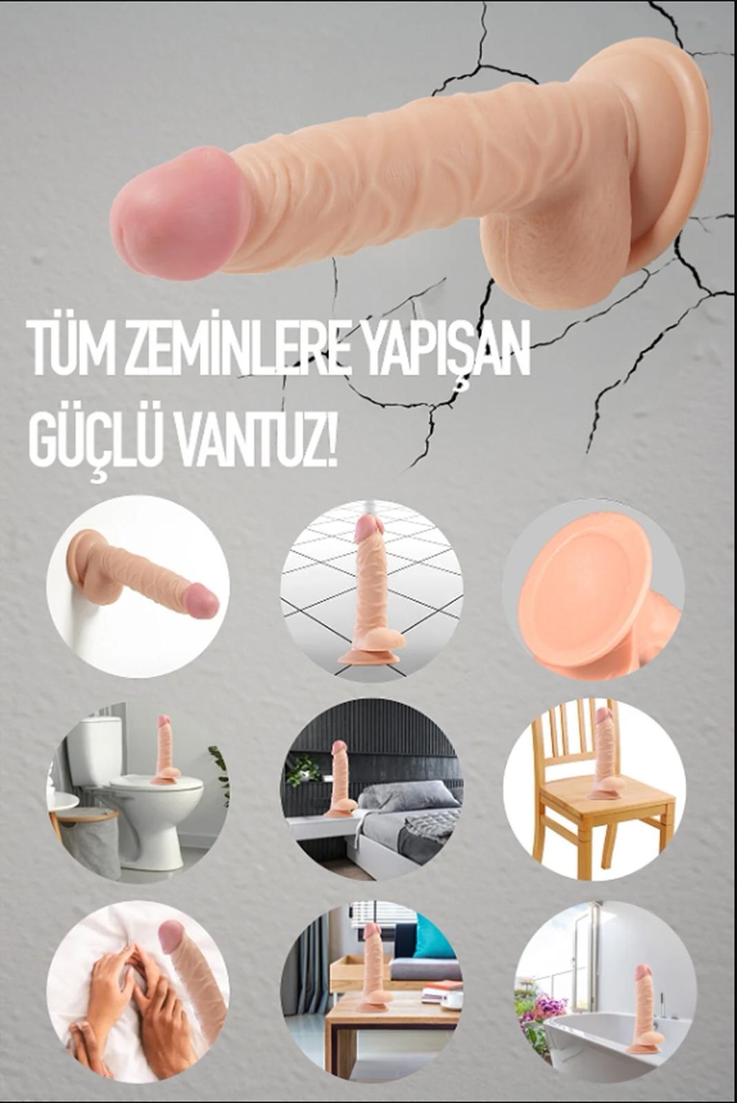 20 CM Gerçekçi Deri Ten Dildo | Anal, Vajinal, Oral Uyumlu | Bağlama Kemerli
