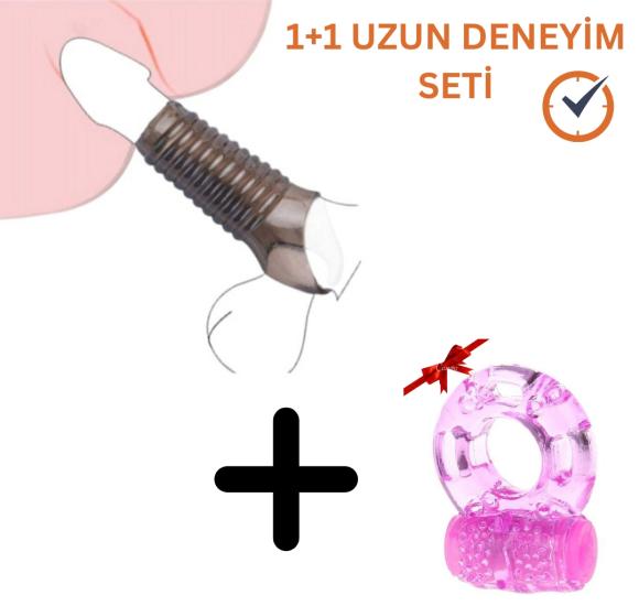 Testis Kavramalı Titreşimli Penis Halkası ve Tırtıklı Vajina Kılıfı