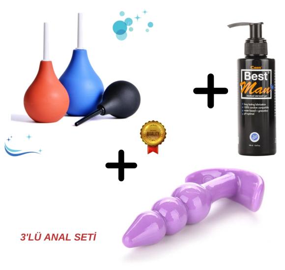 Anal Temizlik Pompası ve Boğumlu Anal Plug - 3’lü Kayganlaştırıcı Set