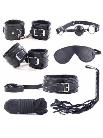 7’li Köle Sahibe BDSM Fantezi Seti - Kırbaç, Kelepçe, Maske