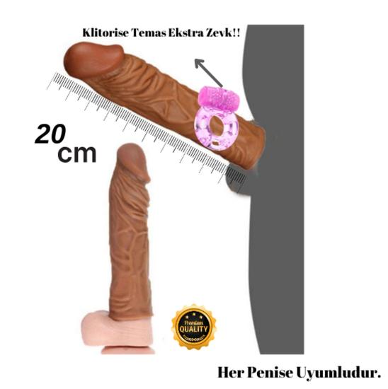 Ultra Premium 19.5 CM Silikon Penis Kılıfı - 4 CM Dolgulu Kılıf