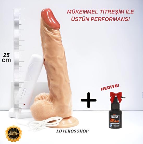 25 CM Titreşimli Realistik Penis Dildo - Damarlı Tasarım