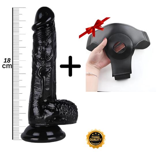 18 CM Siyah Realistik Dildo - Gerçekçi Dokulu & Belden Bağlama | Erotik Dünyası
